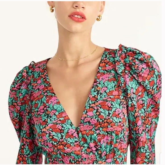 J.Crew Collection Drapey Puff-Sleeve Dress in Ratti Red Blooms - Picture 2 of 15
